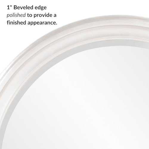 Image of Howard Elliott Collection George Round Glossy White Wall Mirror, Bevelled Vintage Hanging Wood Framed Vanity Mirrors for Home Decor, Living Room, Bathroom, Bedroom, or Hallway, 36 Inch Round