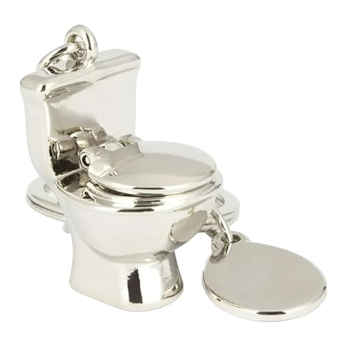Llavero baño WC - Llaveros taza de váter con placa en color plata - Llavero para amantes de los baños o de los wc - Accesorio para Llaves de broma para regalar - Llavero Unisex para Hombre y Mujer
