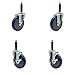 Stainless Steel Polyurethane Swivel Expanding Stem Caster Set of 4 w/5" x 1.25" Blue Wheels and 3/4" Stems - Includes 2 with Top Locking Brake - 1400 lbs Total Capacity - Service Caster Brand