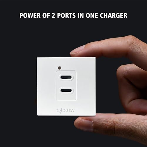 Image of MX 35W PD GaN USB Charger Dual USB-C Ports (C+C) | 2-Module 45x45mm Modular Socket Plate | Fast Charging Wall Adapter 90-270V AC Input | Smart Protection | White