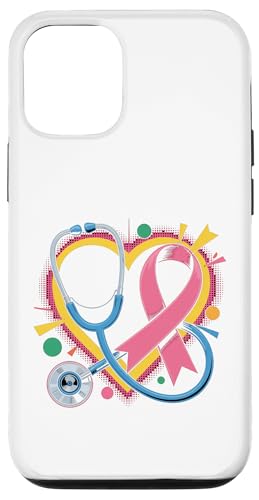 ピンク 聴診器 看護師 医療 乳がん啓発 女性 スマホケース iPhone 12/12 Pro 用