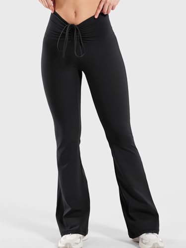 YEOREO Women Workout Scrunch Flare Leggings Drawstring No Front Seam Ericane Butt Lifting 31.5" Gym Yoga Leggings4