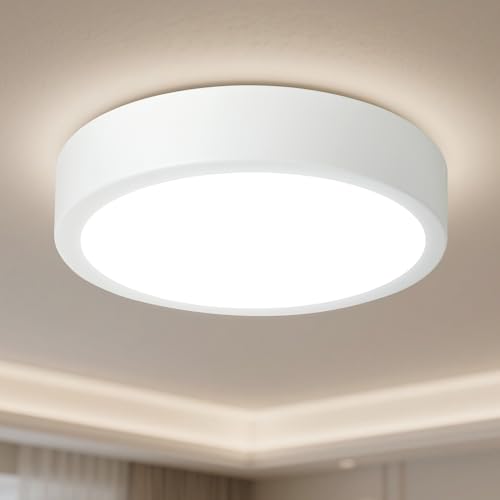Image of 11 inch LED Flush Mount Ceiling Light, White Modern Ceiling Light Fixture with 5CCT 2700K-5000K, Dimmable LED Light Fixtures Ceiling Mount for Kitchen Bathroom Bedroom Hallway