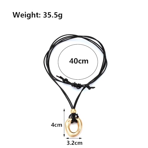 Rrdaily Chunky Gold Irregular Circle Pendant Necklace, Minimalist Hollow Metal Knot Tie Rope Choker Necklace, Beach Charm Jewelry Gifts for Women2