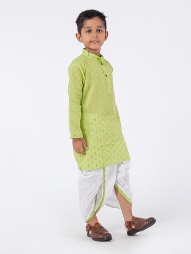 Image of Boys Dhoti Kurta Set for Kids - Cotton Kurta and Elastic Waist Dhoti - Traditional Dress