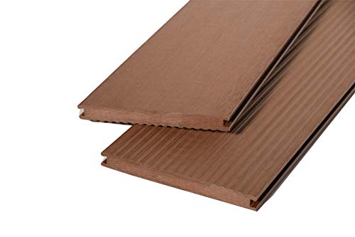 Muestras del producto - WoodoKosXXL - Tablón de suelo para terraza (20 x 200 mm, superficie estriada y lisa, reversible), color marrón