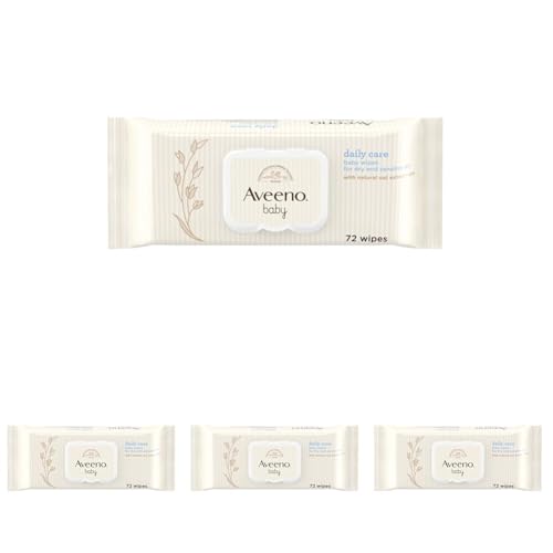 Aveeno Baby Daily Care Wipes (1 x 72 unidades), Toallitas húmedas suaves para bebés y niños, toallitas bebé con extracto de avena y aloe vera, sin perfume, sulfatos ni alcohol (Paquete de 4)