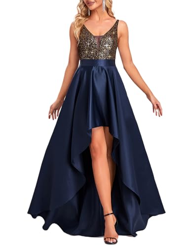Amazon.com: Ever-Pretty Women's V-Neck Prom Dresses A-line High-Low Evening  Gowns Backless Sequin Formal Wedding Guest Dress Vestidos Elegantes De  Mujer para Fiesta Navy Blue US04 : Clothing, Shoes & Jewelry