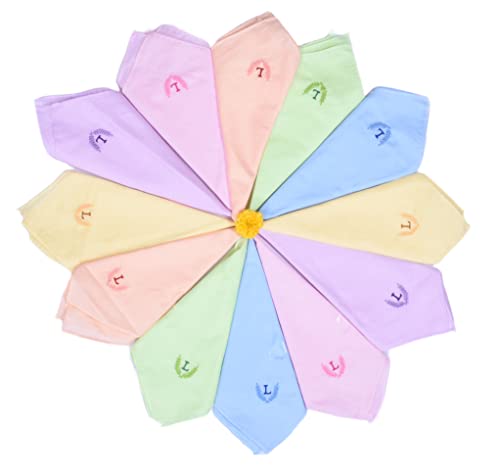 Image of ANTONIA Personalized Cotton Women's Handkerchiefs with Embroidered Initials, Assorted Colours (33 cm x 33 cm)