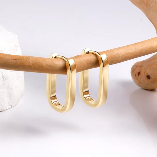 925 Sterling Silver Hoop Earrings for Women Small Square Hypoallergenic 14K Gold Plated Hoop Earrings Geometric Minimalist Rectangle Hoops2