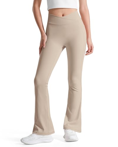 BOOPH Girls Flare Leggings with Pockets Cross-Waist High Waisted Yoga Pants Bell Bottoms Athletic Pants