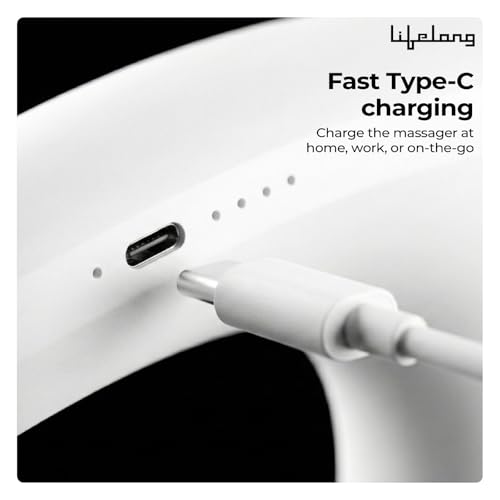 Image of Lifelong Flathead Massager | Rechargeable Body Massager for Pain Relief | 4 Special Heads for Targeted Therapy | 4 Speed Levels | Full Body Electric Percussion Massager for Adults & Children | White