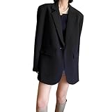 Madwin Blazer Femme Noir – Veste de Bureau Élégante à Coupe Droite Fluide et Ample – Chic, Confortable, avec Doublure Intérieure et Poches Fonctionnelles – Tailles S