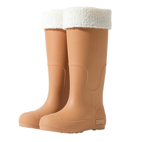 Botas altas de goma para mujer, plataforma forrada, botas de lluvia, caqui, 40 EU