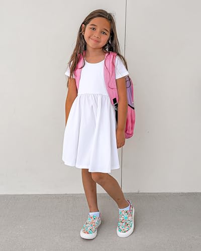 Stelle Girls Short Sleeve Dress Summer Kids Toddler Skater Twirl A Line Solid Color T-Shirt Dress for School Casual 3-12 Y2