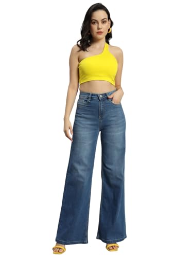 Image of Amazon Brand - INKAST Women High Rise Wide Leg Full Length Cotton Poly Lycra Jeans | Casual Denim Wear