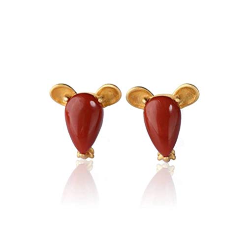 Boucles d'oreilles Rat Chinois zodiaque antique en agate rouge sud