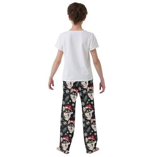 Husky Pine Branches Boys Long Pants Soft Trousers Elastic Waist Kids Lounge Bottoms with Pockets S-XL3
