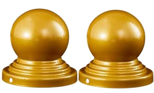 GETSTREE Runde Zaunpfostenkappe, 2 Stück Schutzabdeckungen for Lichtpfosten und Deckgeländer (60 mm) Gold