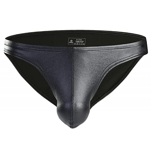 Herren Lackleder Slips Unterhose Wetlook sexy Unterwäsche Leder Lack Briefs Thong G-String Strings Tangas Erotik Dessous Reizwäsche Glanz Look Höschen (S,Schwarz)