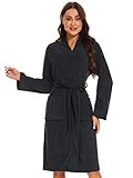 Knuffnee Women Bath Robes Terry Cloth Towel Robe Knee Length Bathrobe with Pockets Black M