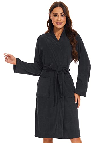 Ymmchy Women Bathrobes Lightweight Dressing Gown Terry Towelling Bath Robe Shawl Collar Robes Black L