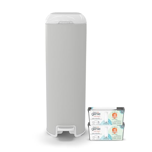 Image of Diaper Genie Platinum Pail (Stone Grey) + Easy Roll Refill (30 Bags) Bundle