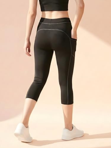 Image of BLINKIN Women's 3 /4 Gym Wear Tights for Women with Side Pockets : Perfect for Active Wear, Yoga & Workout - The Ultimate Gym Pants for Woman & Girls (015)