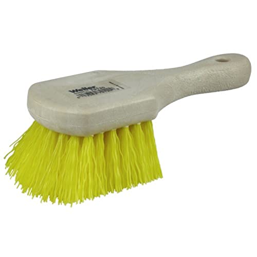 Image of Weiler 79120 8 inch Utility Scrub Brush, Yellow Polypropylene Fill, Short Handle, Foam Block (Pack of 12)