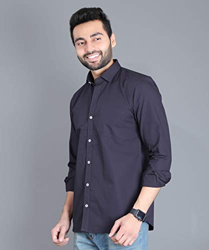 Image of Fifth Anfold Men's Pure Cotton Solid Color Mandarin Collar Full Sleeve Casual Wear Shirt, Office Wear for Men