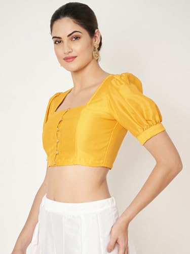 Image of studio rasa Women's Silk Blend Printed V-Neck Padded Readymade Top for Festive Party Wedding