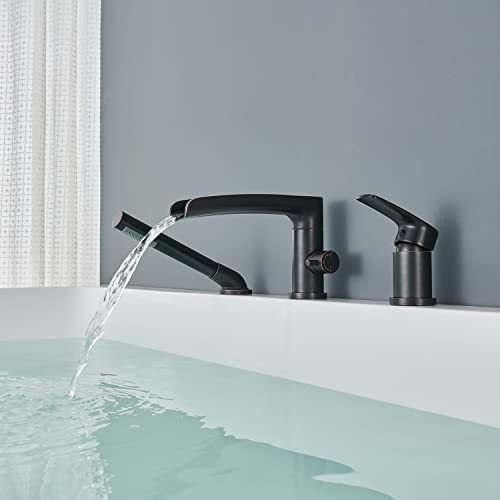Wowkk Waterfall Roman Tub Faucet Oil Rubbed Bronze Deck Mount Bathtub Faucets Brass Tub Filler Bathroom Faucets With Hand Shower #TOP3