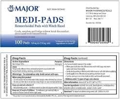 Major Medi-Pads Hemorrhoid Pads with Witch Hazel - 100 ct, Pack of 4