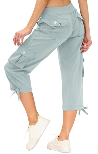 Image of MoFiz Womens Capris with Pockets Loose Fit Casual Capri Pants Dressy Lightweight Ladies Baggy Cargo Pants for Hiking
