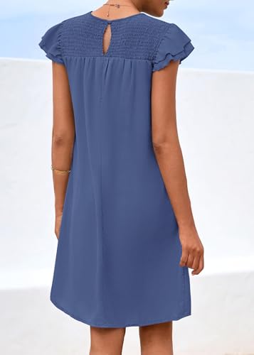 Image of KIRUNDO Wedding Guest Shift Dresses for Women Short Spring Summer Ruffle Cap Sleeve Chiffon Babydoll Flowy Mini Sundress