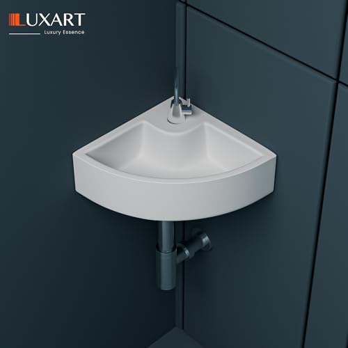 Image of LUXART Ceramic Wall Mount & Table Top Bathtroom Basin-16 x 16 x 5 Inc Glossy Finish Wall Hung & Countertop Designer Vessel Sink - Over counter Wash Basin For Hotel Home Living Room