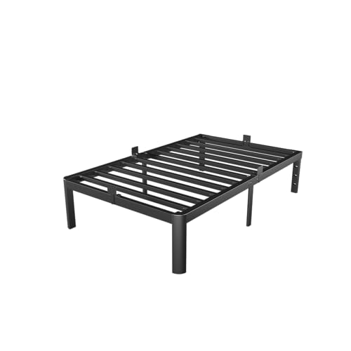 Image of Twin Size Bed Frames 14 Inch, Metal Twin Bed Frame No Box Spring Needed, DIY Headboard Holes, Heavy Duty Steel Support 3500 LBS, Noiseless, Round Corner Leg, Storage Space, Easy Assembly, Black
