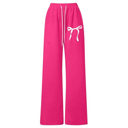 Girls Bowknot Baggy Sweatpants Cute Elastic High Waist Wide Leg Sweat Pants Lounge Athletic Pants with Pockets 4-13Years4