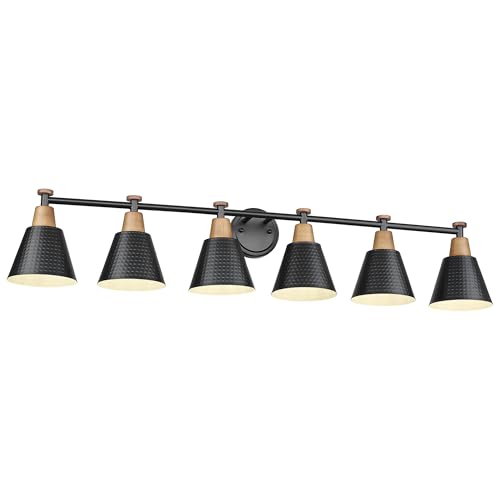 Image of FEMILA Black 6 Light Bathroom Vanity Light, Vintage Bathroom Light Fixtures Over Mirror, E26 Base, 4FG59B-6W BK