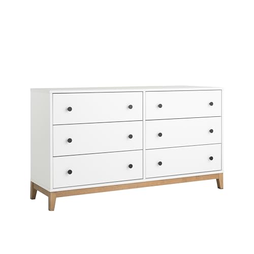 Image of Prepac Nordik Dresser, White & Oak Dresser for Bedroom, Chest of Drawers with 6 Drawers, 16 inch D x 54.75 inch W x 30 inch H, WODBR-2206-1