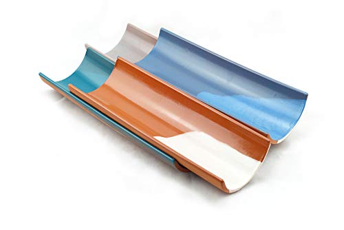 Hostelnovo - Juego de 4 tejas para calçots - Set de tejas para comer calçots - Cerámica - Fabricado en España - Azul, Turquesa, Marrón y Gris - 30 x 9 cm
