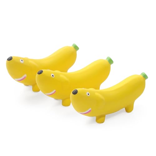 BRMDT 5.3'' Squeak Latex Dog Toys Banana 3 Pcs, Funny