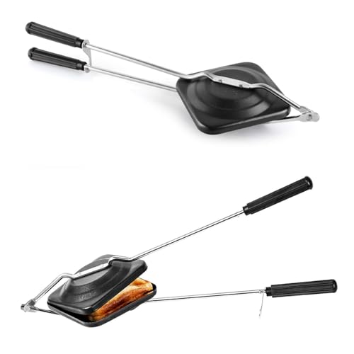 Image of Pop Up Sandwich Maker for Gas Stove Non Stick | Compatibility with Gas Stoves | Flame-Proof Design | Crispy Toasted Bread Sandwich Maker | Long-lasting Heat Resistant Handle | Black