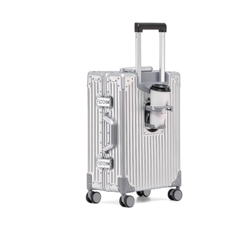 Aluminum Suitcase Carry on Zipperless Luggage TSA Password Lock with Silent Spinner Wheels Cup Holder,Silver,20in