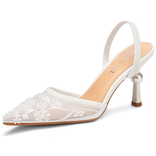 Bridal Shoes Slingback Heels for Women Kitten Heel Wedding Bride Pearl Glitter Pumps Evening Formal Sandals Dress