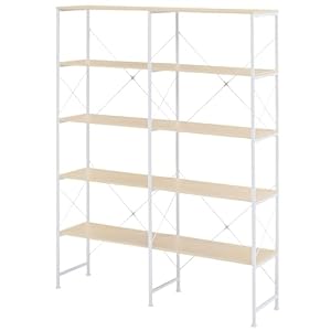 ぼん家具 オープンシェルフ 5段 ラック 棚 幅121.6×奥行31.3×高さ155cm スチールラック 木製 収納ラック おしゃれ リビング ナチュラル