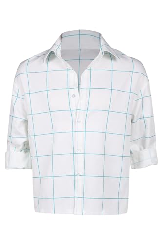BAEHEU Adult Cosplay White Shirt Halloween Costume Blue Plaid Short Sleeve Shirt Outfit for Men (White Medium)