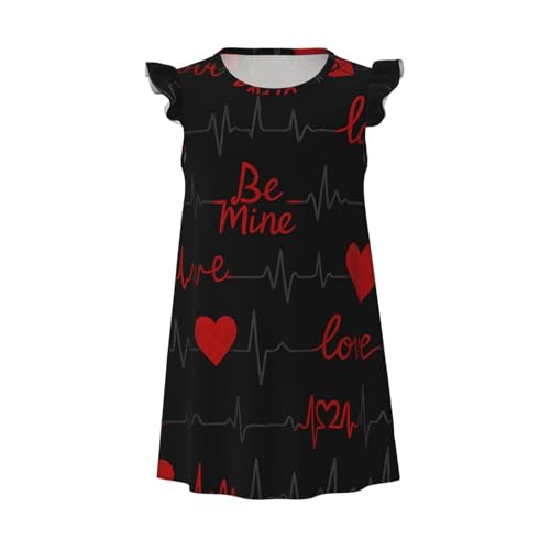 Flutter Sleeve Nightgown Pajama Gown Love Heartbeat Pattern Easy Pull-On Sleepwear Nightdress