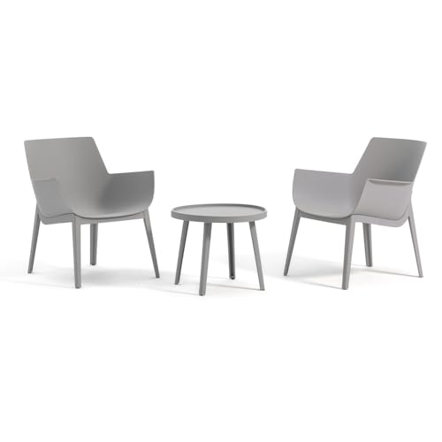 Lot de 2 Fauteuils et Table Basse de Jardin Extérieure en Polypropylène Renforcé - Betty - Set Pour Piscine et Balcon Ergonomique avec Table Gris Clair