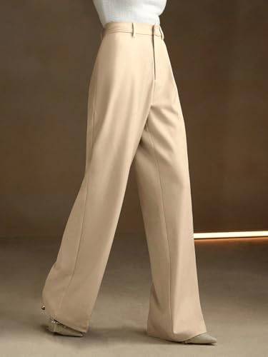 Image of KERI PERRY Trousers for Woman Pants Women's Formal Office Korean | Black Beige Track Pant | Straight | Cotton Spandex Stretchable Trouser | High-Waisted Bottom Wear